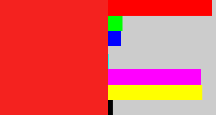 Hex color #f4221f - vermillion