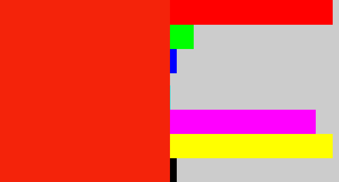 Hex color #f4230a - vermillion