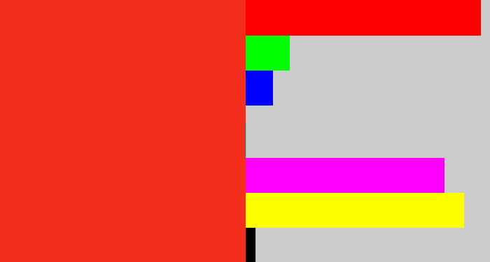 Hex color #f42e1c - vermillion