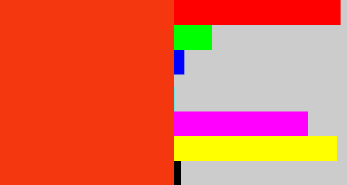 Hex color #f4370f - vermillion
