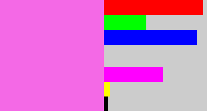 Hex color #f469e6 - purply pink