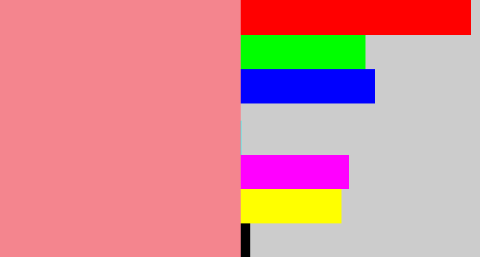 Hex color #f4858e - blush pink