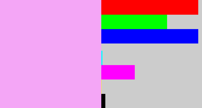 Hex color #f4a6f6 - light lavendar