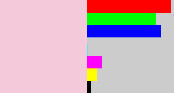 Hex color #f4cada - pale pink