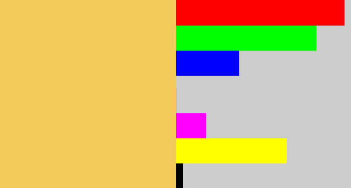 Hex color #f4cb5b - maize