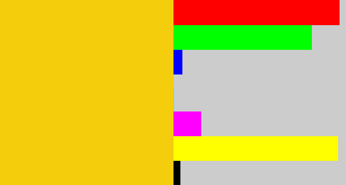 Hex color #f4cd0c - goldenrod