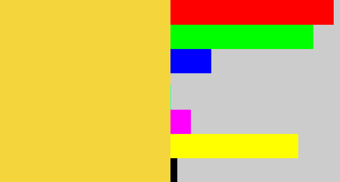 Hex color #f4d63c - maize