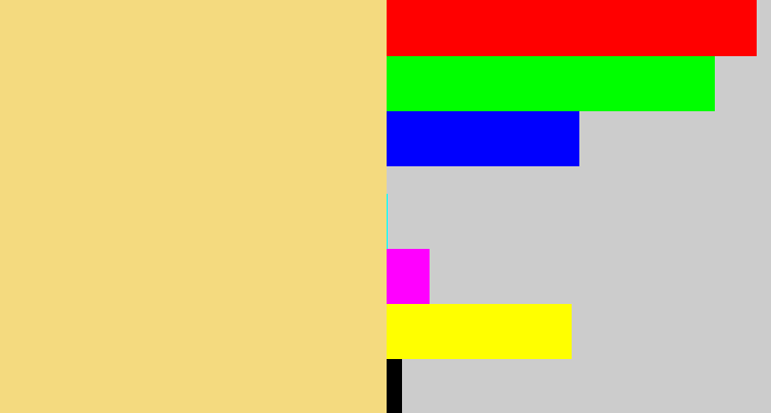 Hex color #f4da7f - sandy