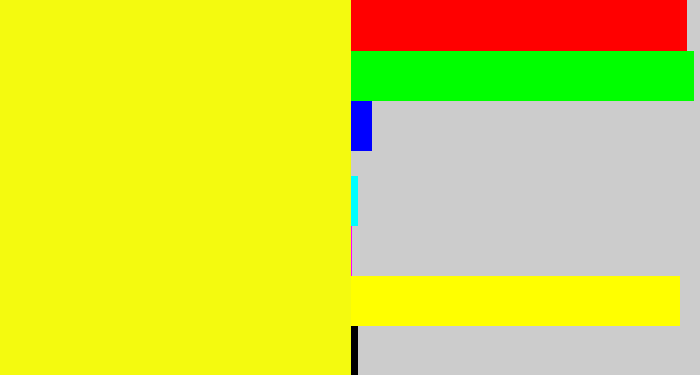 Hex color #f4fa0f - yellow