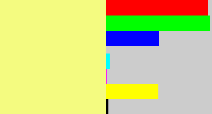 Hex color #f4fb80 - yellowish tan