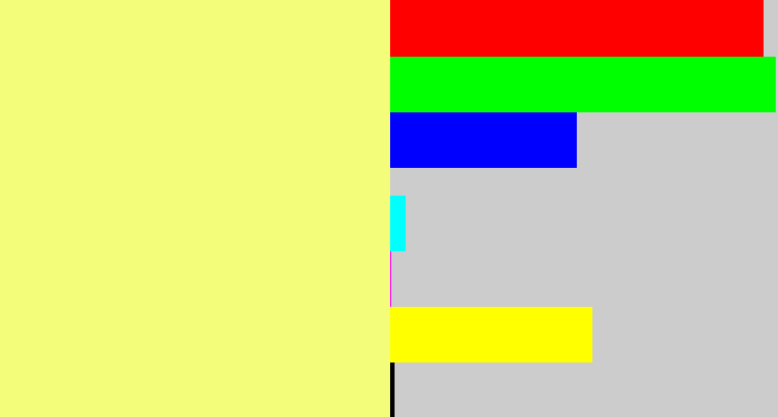 Hex color #f4fd7a - yellowish tan