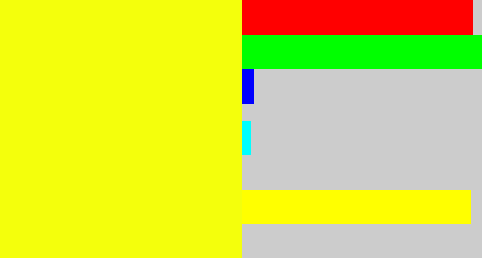 Hex color #f4ff0c - yellow