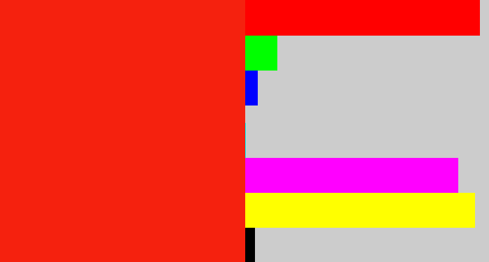 Hex color #f5210e - vermillion