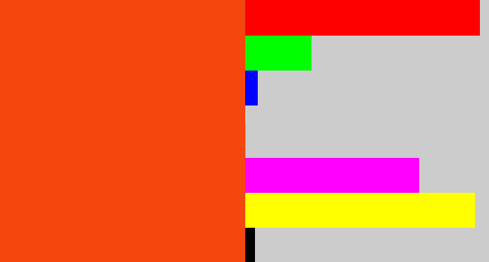 Hex color #f5460e - orangered