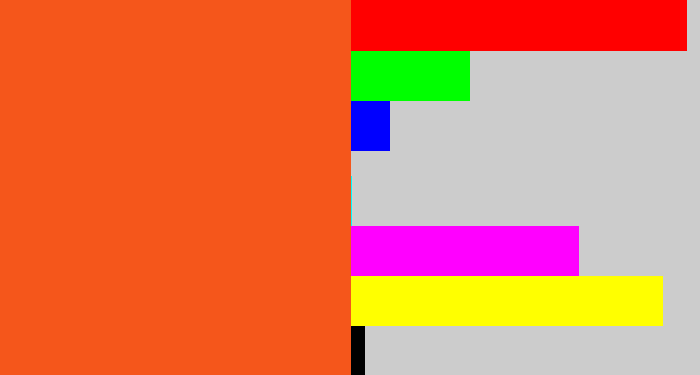 Hex color #f5561b - reddish orange