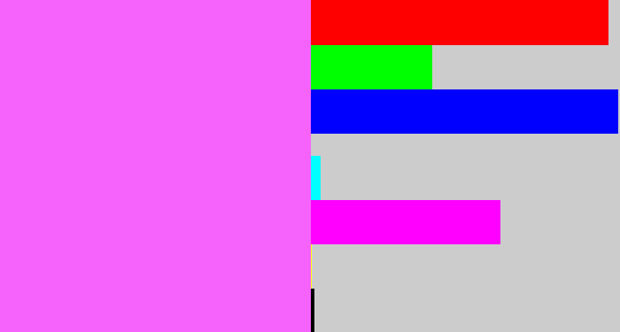 Hex color #f563fc - violet pink