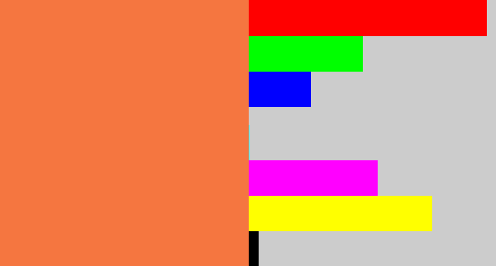 Hex color #f57640 - dusty orange