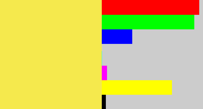 Hex color #f5e94d - off yellow