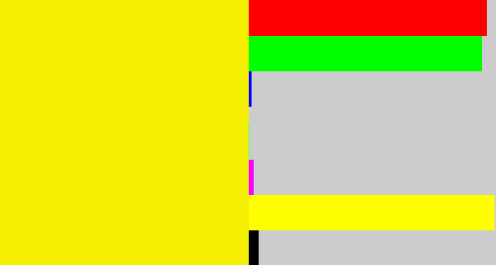 Hex color #f5ef02 - bright yellow