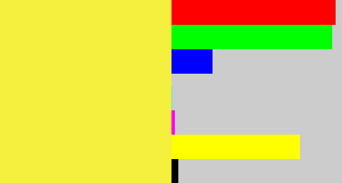 Hex color #f5ef3e - off yellow