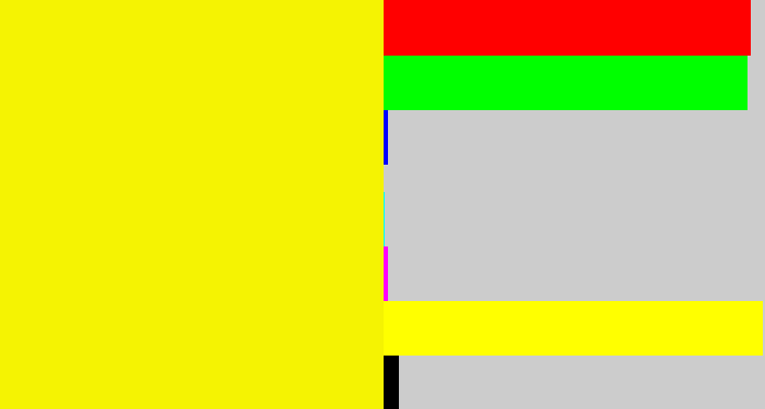 Hex color #f5f302 - bright yellow