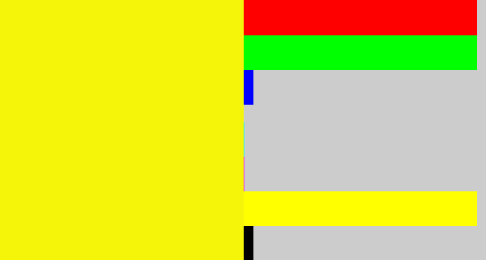 Hex color #f5f509 - bright yellow
