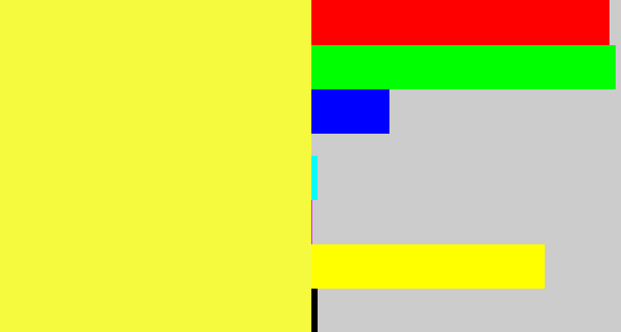 Hex color #f5fa3f - off yellow