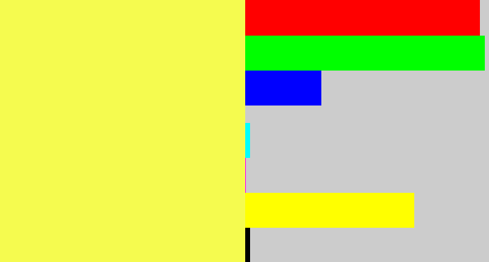 Hex color #f5fb4f - banana yellow