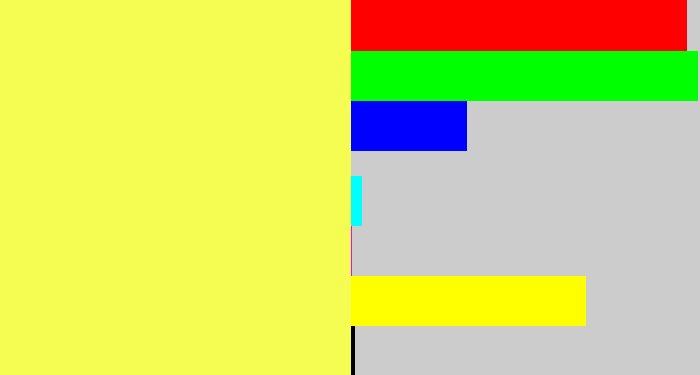Hex color #f5fd53 - lemon