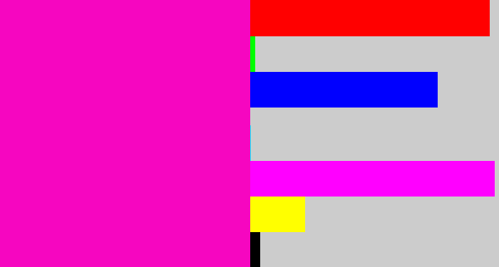 Hex color #f606c0 - hot magenta