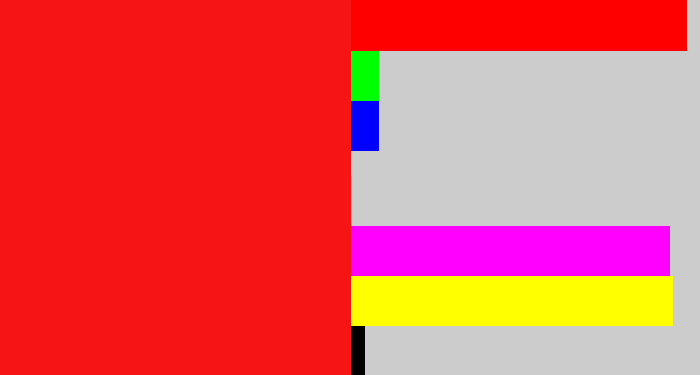 Hex color #f61514 - bright red