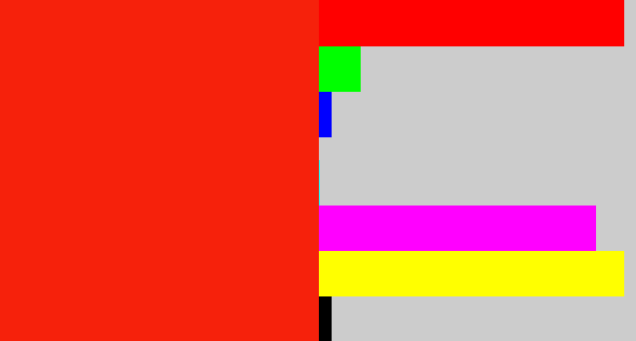 Hex color #f6210b - vermillion