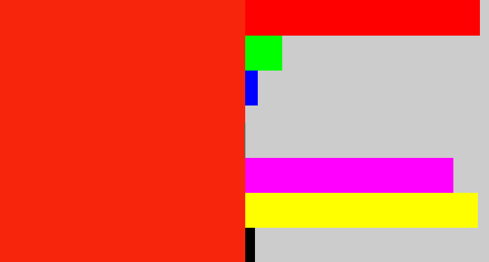 Hex color #f6250c - vermillion