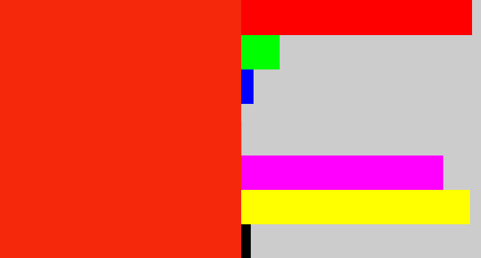 Hex color #f6280c - vermillion