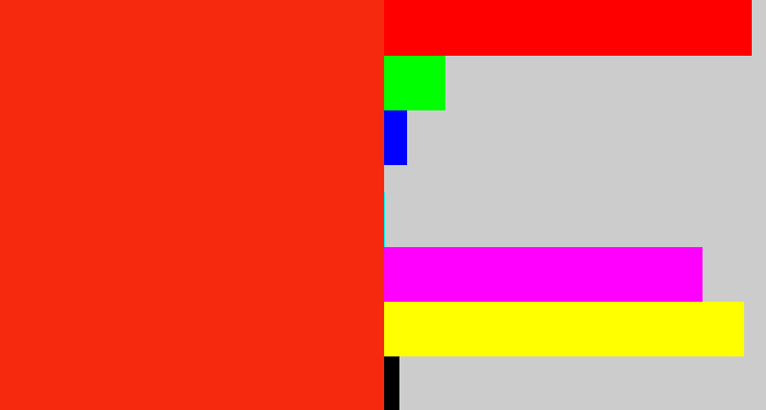 Hex color #f6290f - vermillion