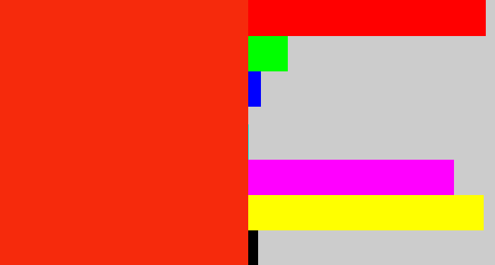 Hex color #f62a0c - vermillion