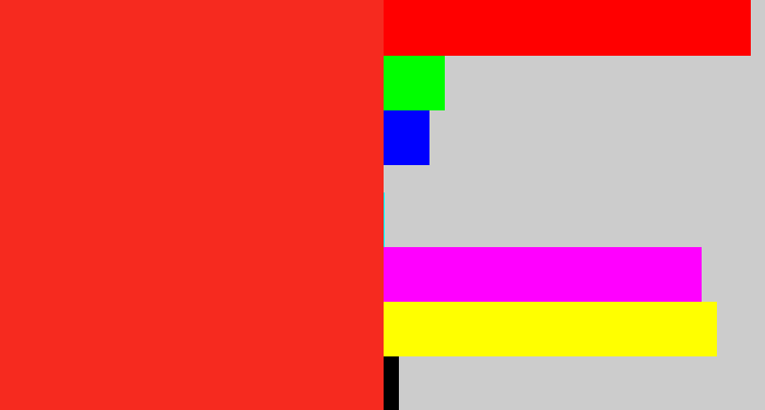 Hex color #f62a1f - vermillion