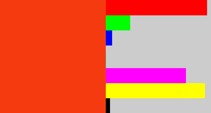 Hex color #f63a0f - vermillion