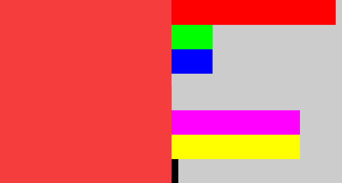 Hex color #f63d3d - light red