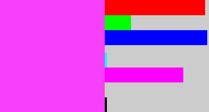 Hex color #f640fb - violet pink