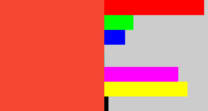 Hex color #f64732 - orangey red