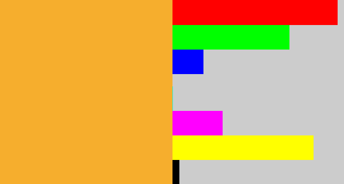 Hex color #f6ae2d - macaroni and cheese