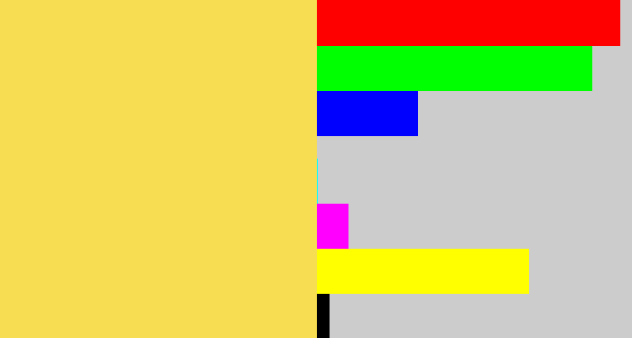 Hex color #f6dd52 - dull yellow