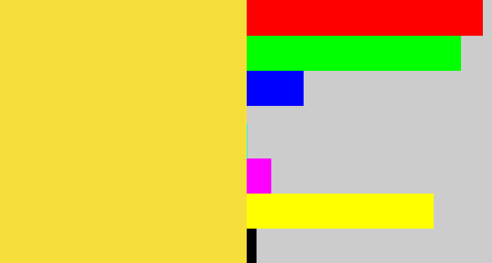 Hex color #f6de3a - off yellow