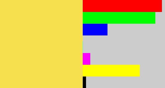 Hex color #f6e04d - dull yellow