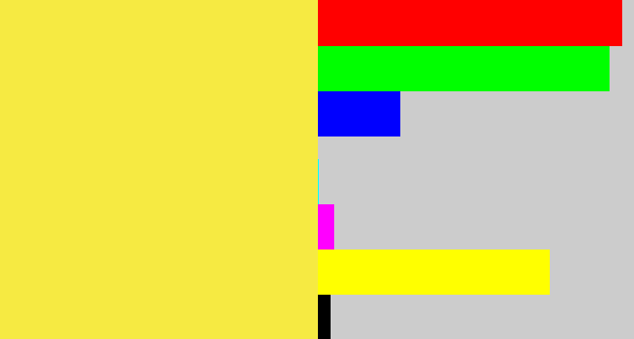 Hex color #f6ea42 - off yellow