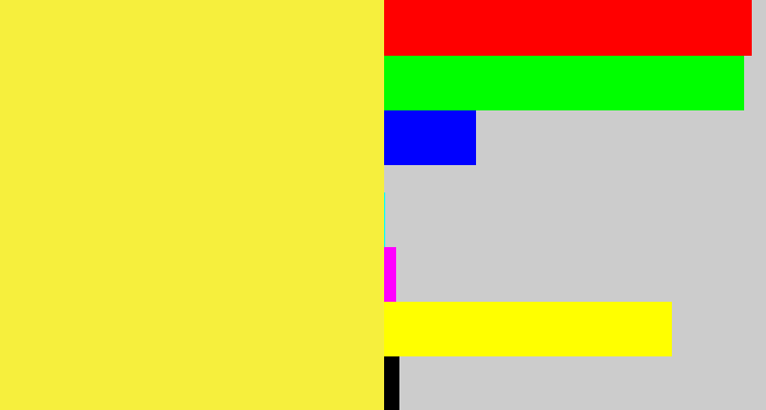Hex color #f6ef3d - off yellow