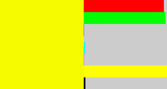 Hex color #f6fb00 - bright yellow