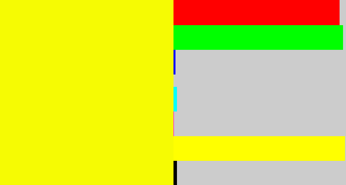 Hex color #f6fb03 - bright yellow
