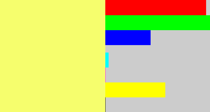 Hex color #f6fe6d - pastel yellow